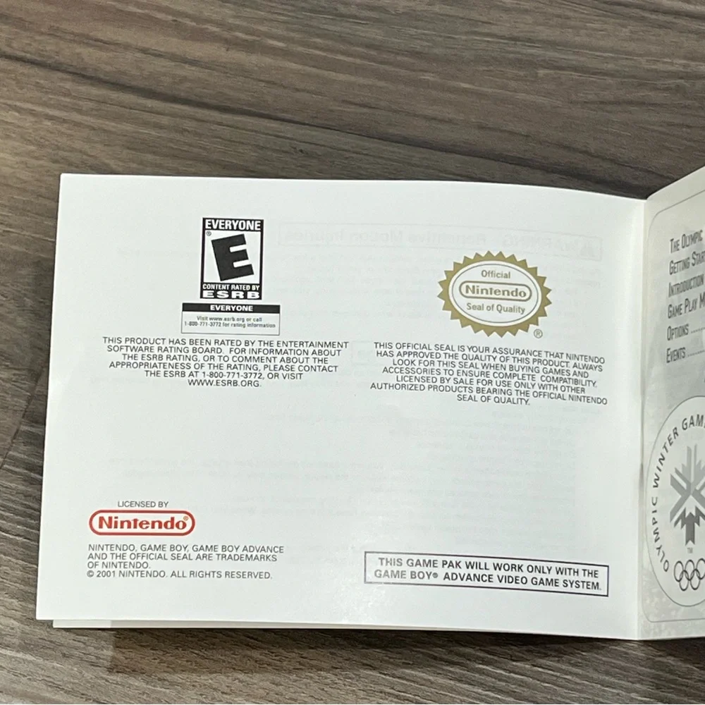 Vintage Game Boy Advance Winter Olympics Salt Lake City 2002 Game Manual Only